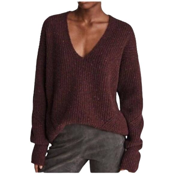 Rag & Bone NWOT Donegal Recycled Wool V Neck Sweater Size M Ribbed Knit Purple